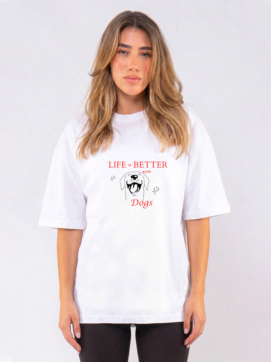 C1158 | Better With Dogs - Oversized Άσπρο C1158
