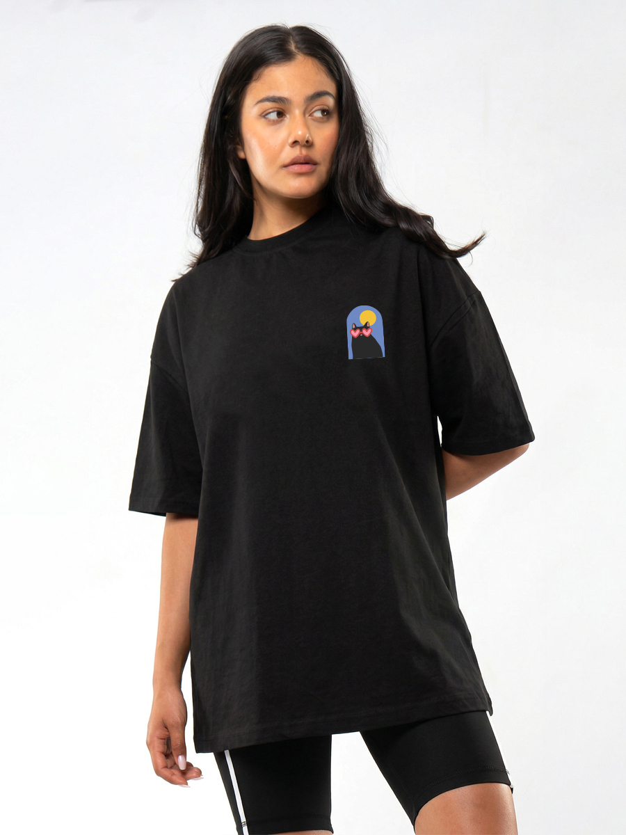 C1195 | Cat Love - Oversized Μαύρο C1195