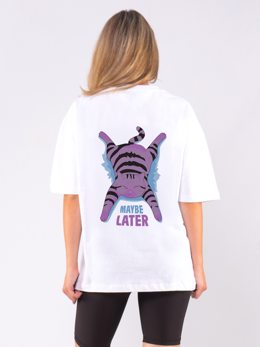 C1218 | Maybe Later Cat - Oversized Άσπρο C1218